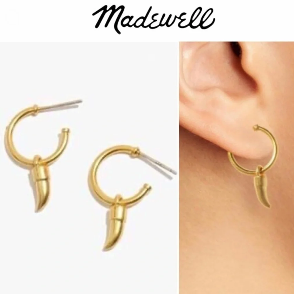 Madewell Horn Charm Hoop Earrings Gold Charm NWT